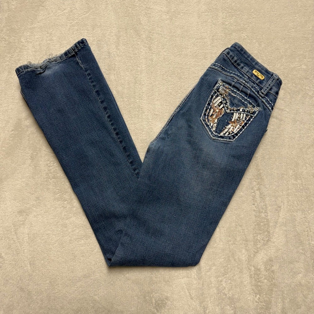 Silver Diva Womens Bootcut‎ Jeans Size 7 Medium Wash Embellished Back Pocket Y2K
